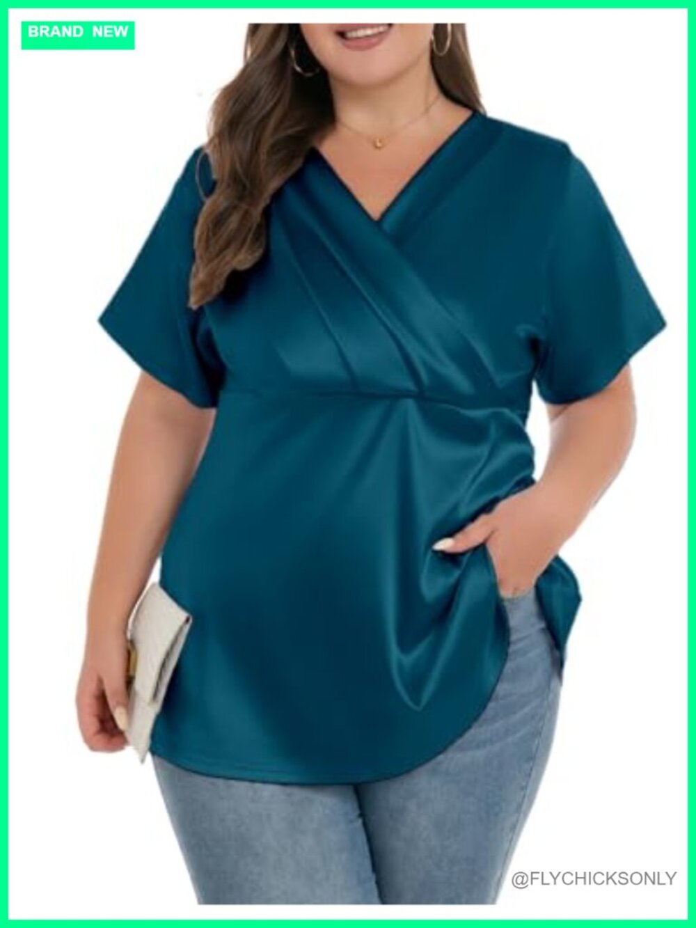 Satin V Neck Wrap Blouse Short Sleeve Top